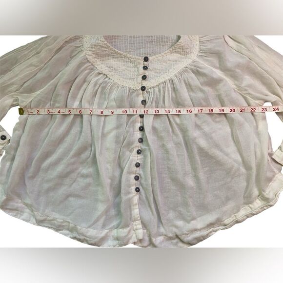 We The Free White Flowy Cotton Button Down Cool Meadow Boho Top - Picture 13 of 16